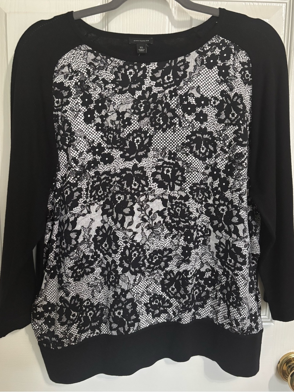 Ann Taylor Black and White Lace-Print Top NWT